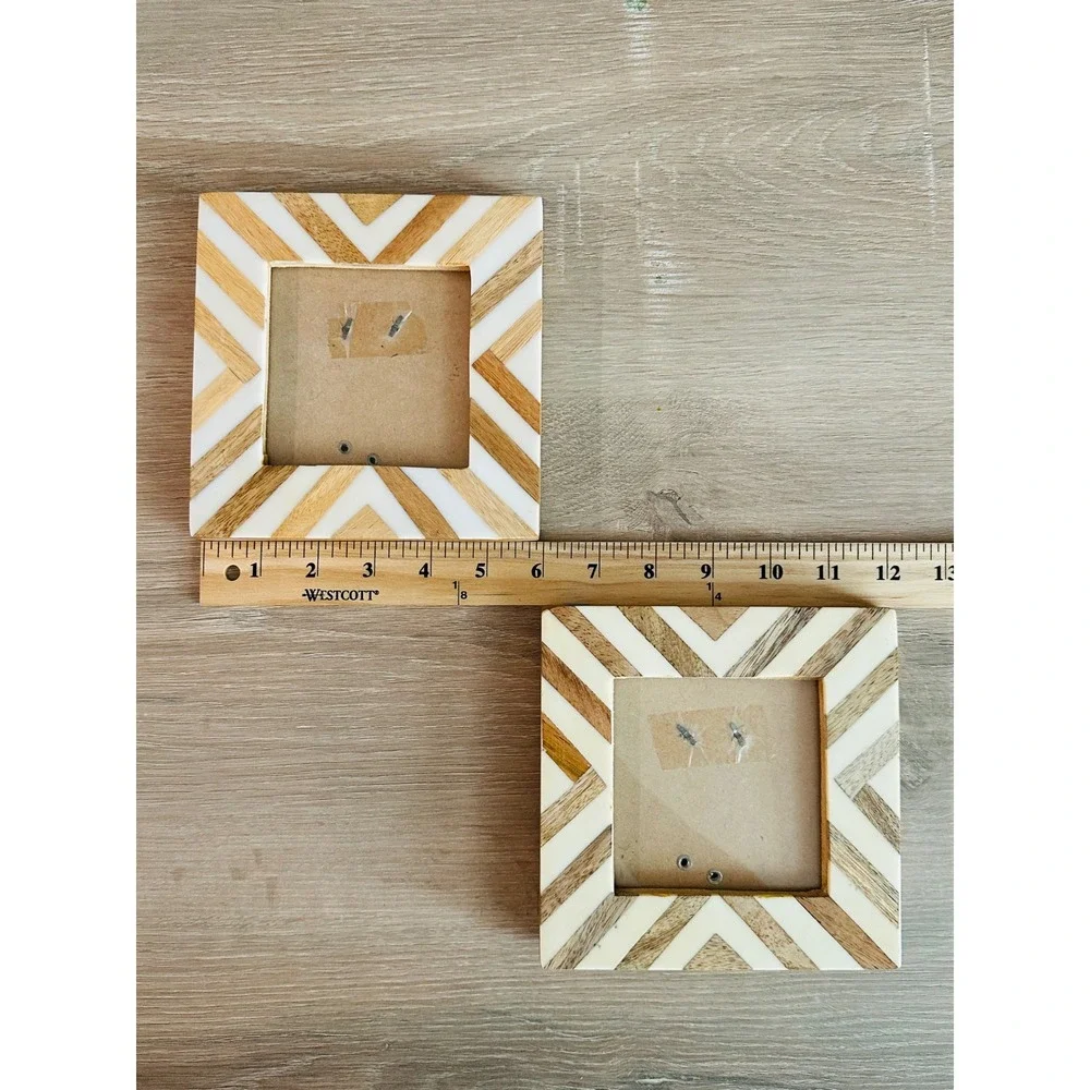 Boho Opalhouse Inlay Wood Picture Frames 4x4 Set of 2 Chevron Geometric Modern
